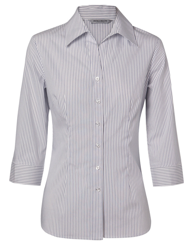 M8200Q Women's Ticking Stripe 3/4 Sleeve Shirt