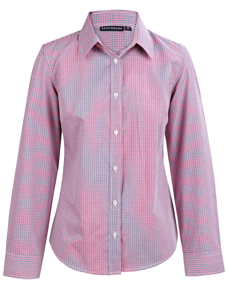 M8340L Ladies’ Two Tone Mini Gingham Long Sleeve Shirt