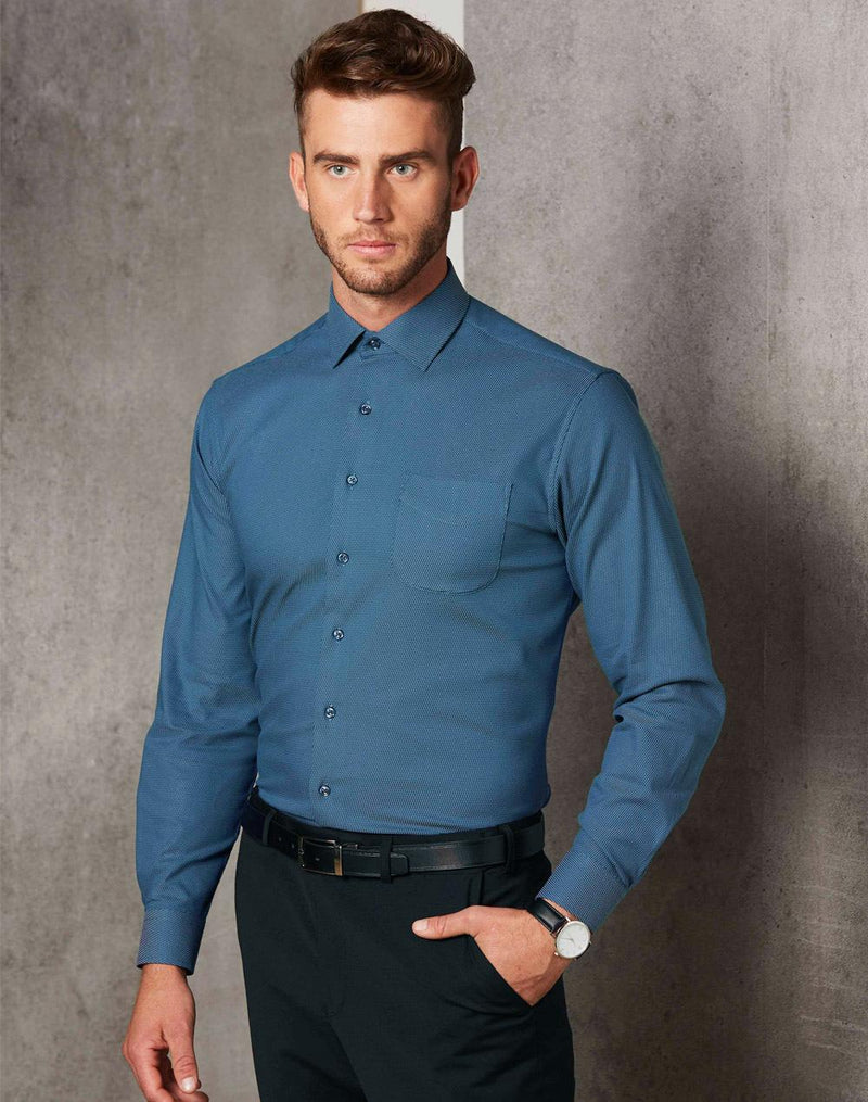 M7400L ASCOT MENS LONG SLEEVE DOT JACQUARD STRETCH SHIRT