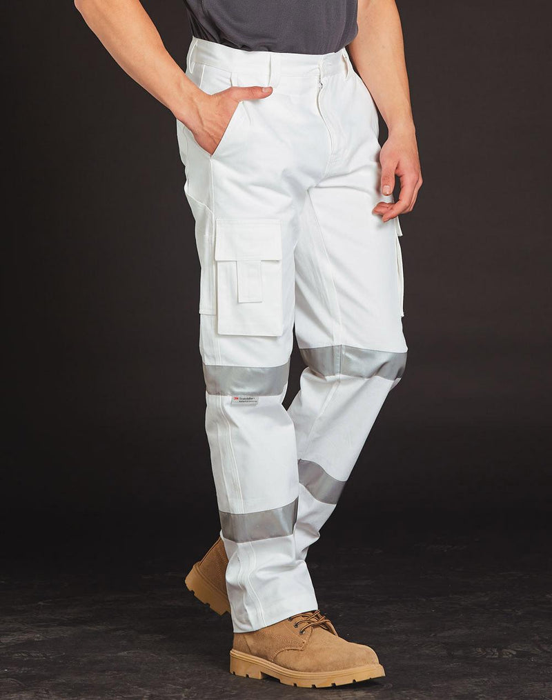 WP18HV Mens White Safety pants with Biomotion Tape Configuration