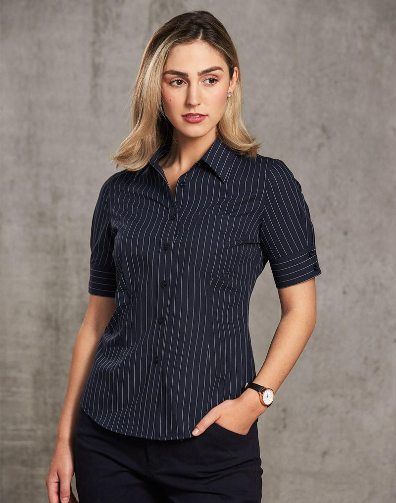 M8224 Women's Pin Stripe Short Sleeve Shirt