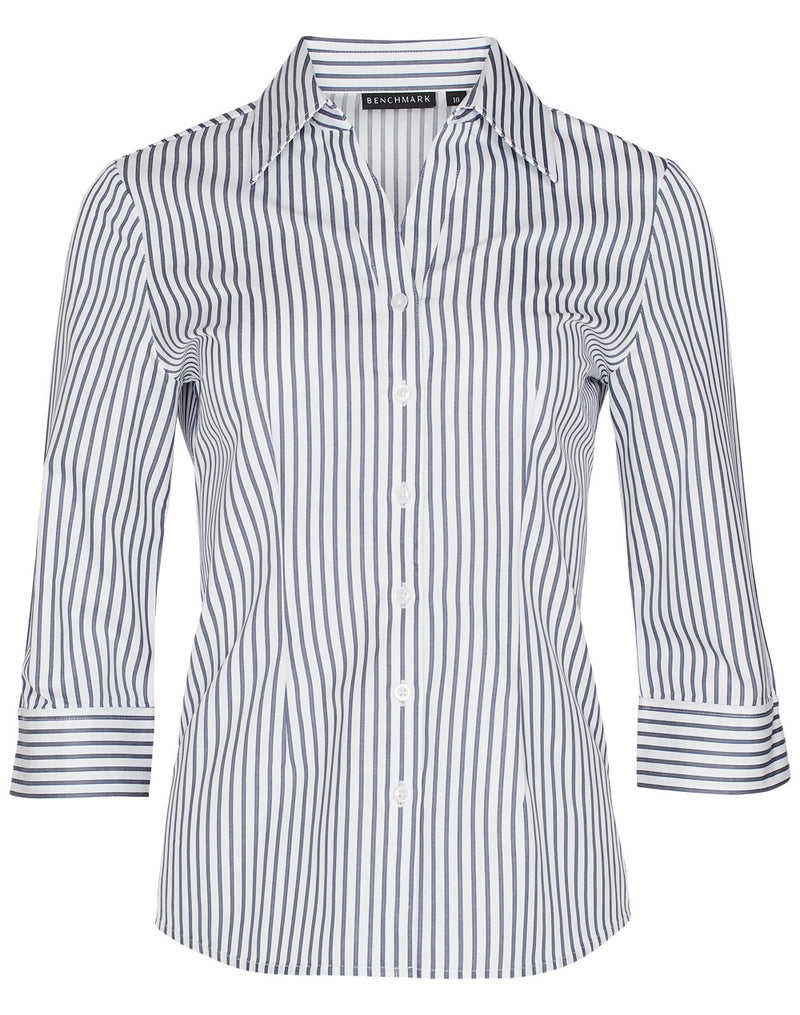 M8310Q Women's Executive Sateen Stripe 3/4 Sleeve Shirt