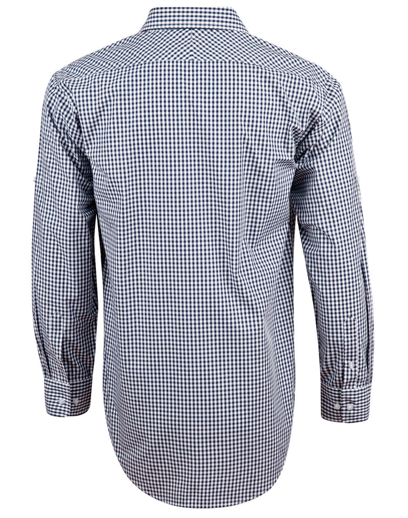 M7300L Men’s Gingham Check Long Sleeve Shirt with Roll-up Tab Sleeve