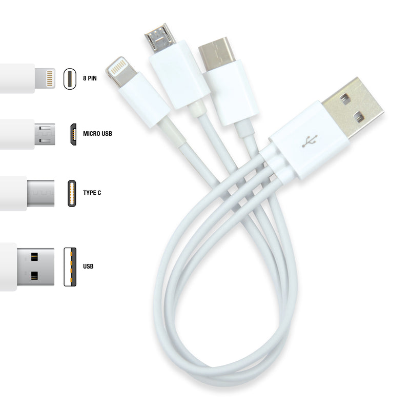 LL9091.3 in 1 Combo USB Cable - Micro, 8 Pin, Type C