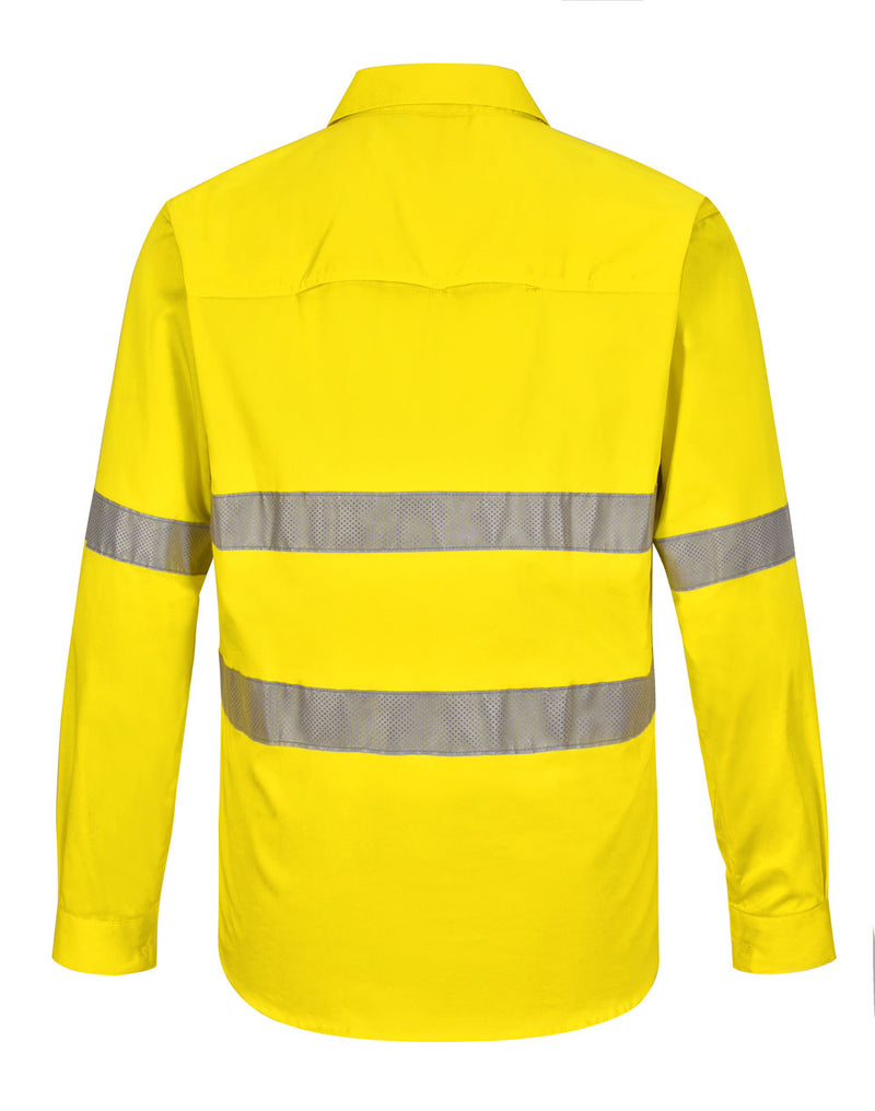 SW87 UNISEX HI-VIS COOL BREEZE CLOSED FRONT LS SHIRT WITH PERFORATED TAPE