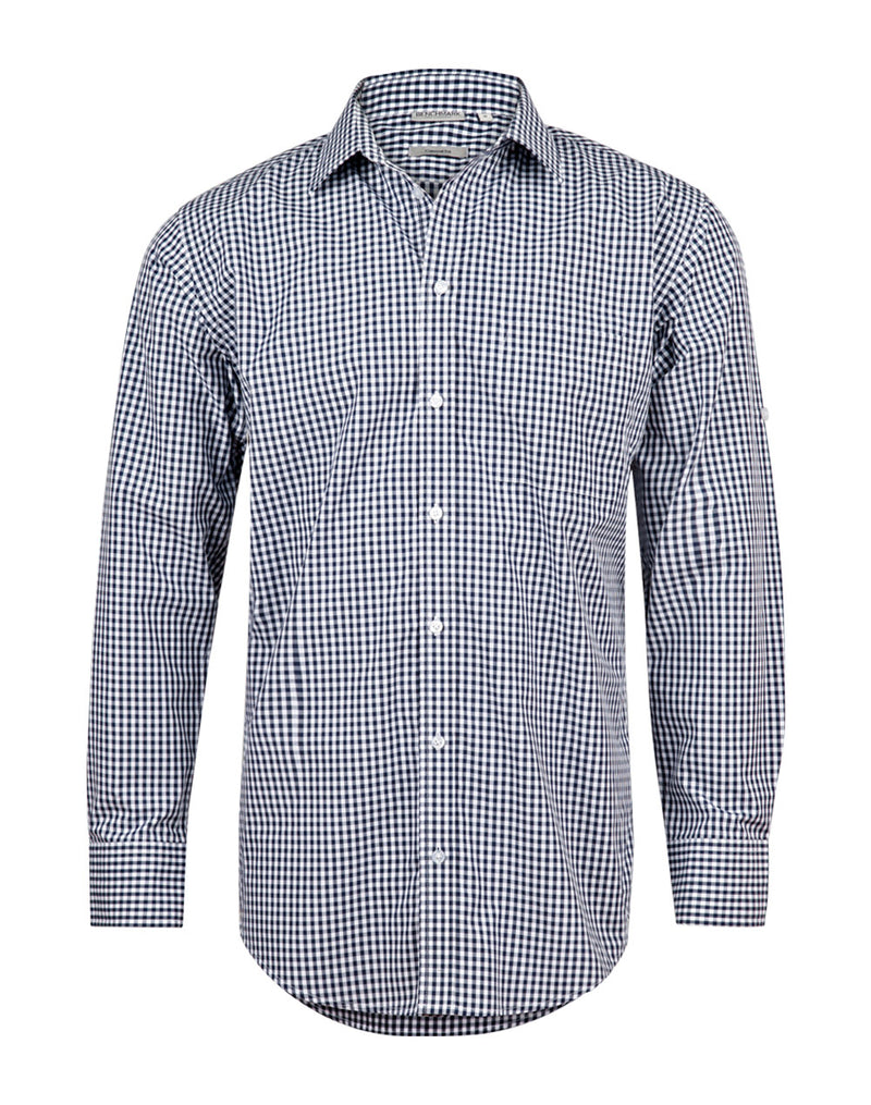 M7300L Men’s Gingham Check Long Sleeve Shirt with Roll-up Tab Sleeve