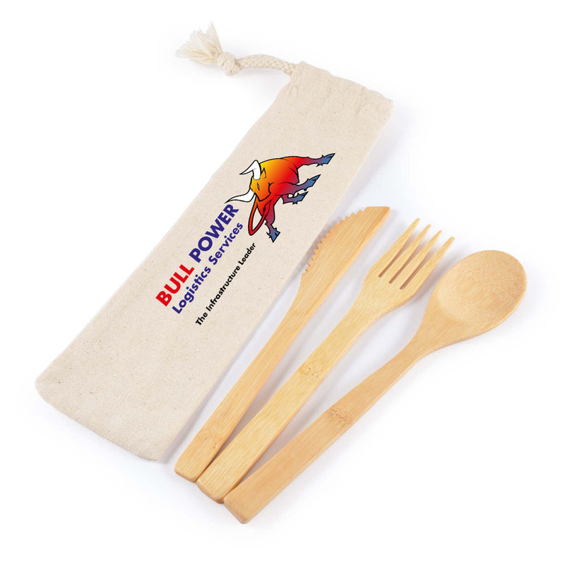 LL8794.Miso Bamboo Cutlery Set in Calico Pouch