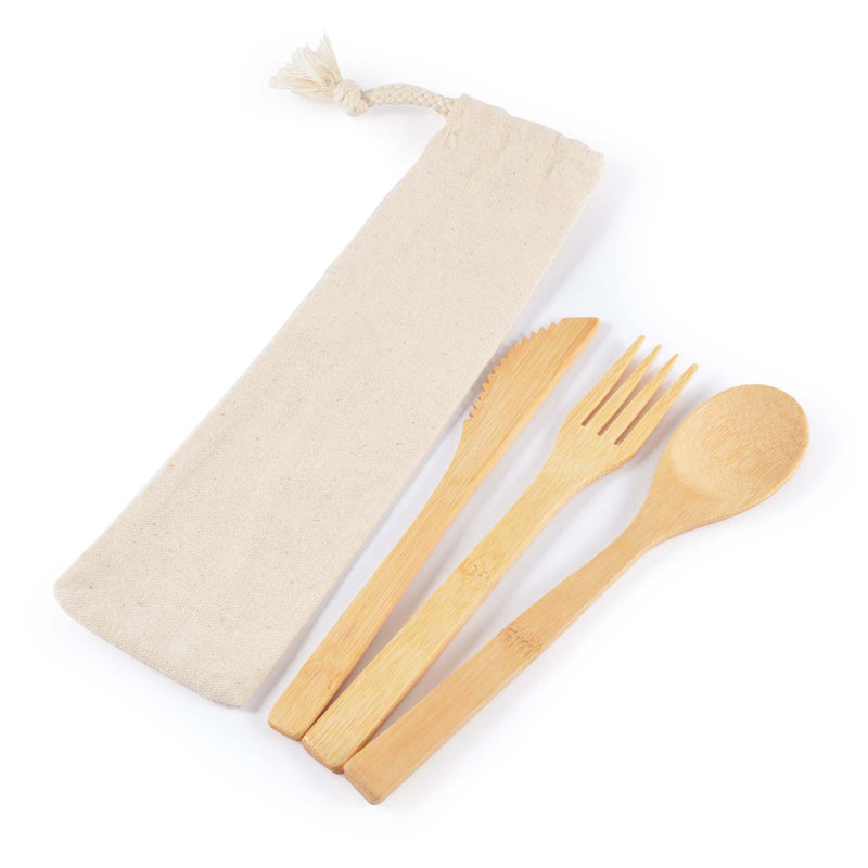 LL8794.Miso Bamboo Cutlery Set in Calico Pouch