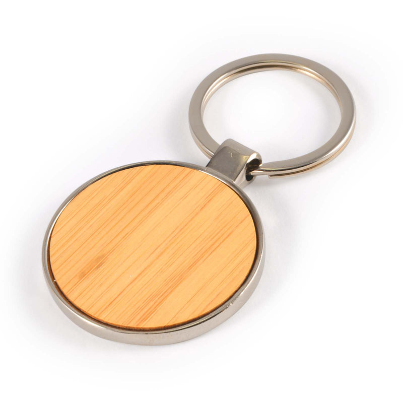 LL3524.Circle Bamboo Zinc Keytag