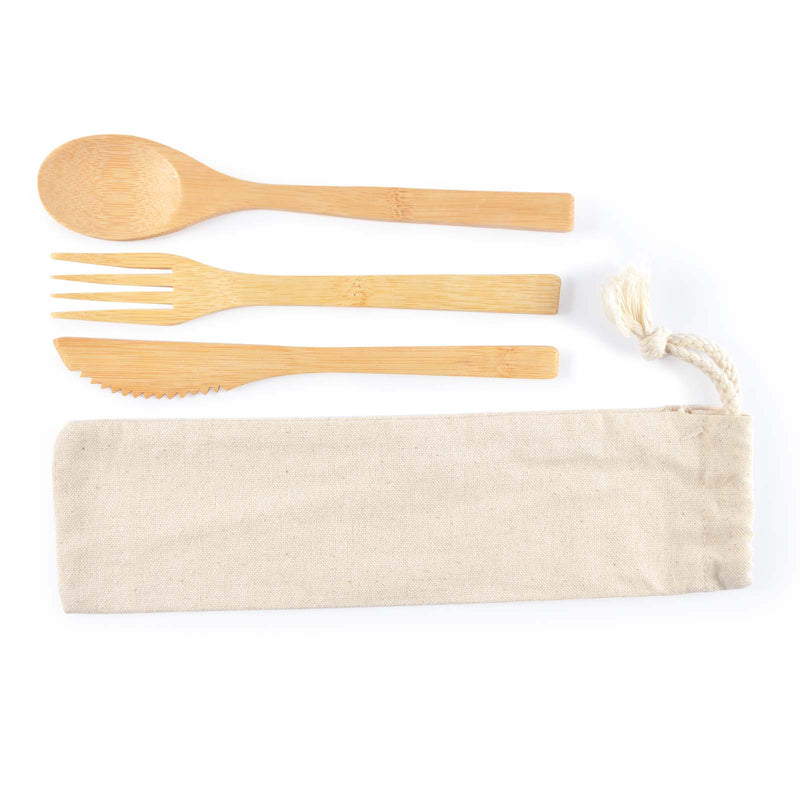 LL8794.Miso Bamboo Cutlery Set in Calico Pouch